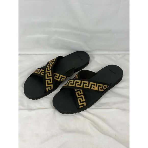 VERSACE BLACK NASTRO GRECA CROSS STRAP SANDALS US 14 SPB JA-367275 main image 9